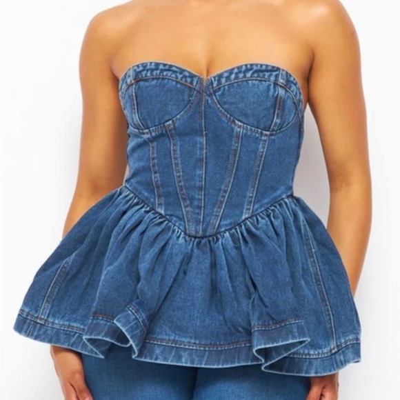 Denim strapless top nwot - Picture 3 of 5